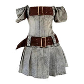 Vestido vaquero vintage plisado sin tirantes